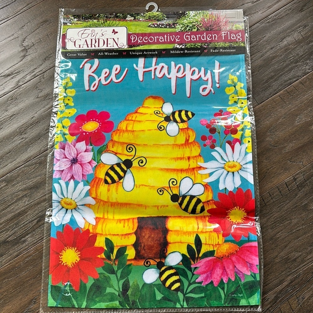 Erin’s Garden Happy Hive Spring decorative garden flag,Bee,Bees mildew resist